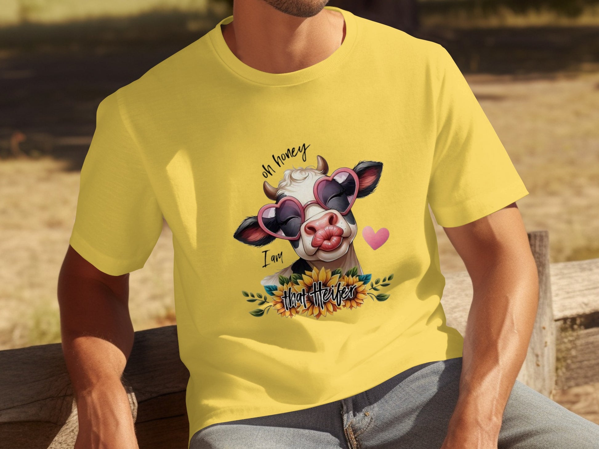 Cute Cow with Sunglasses and Sunflowers T-Shirt