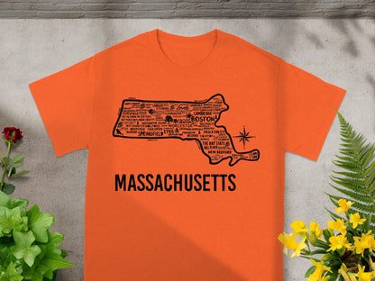 Massachusetts Map Illustration Print T-Shirt