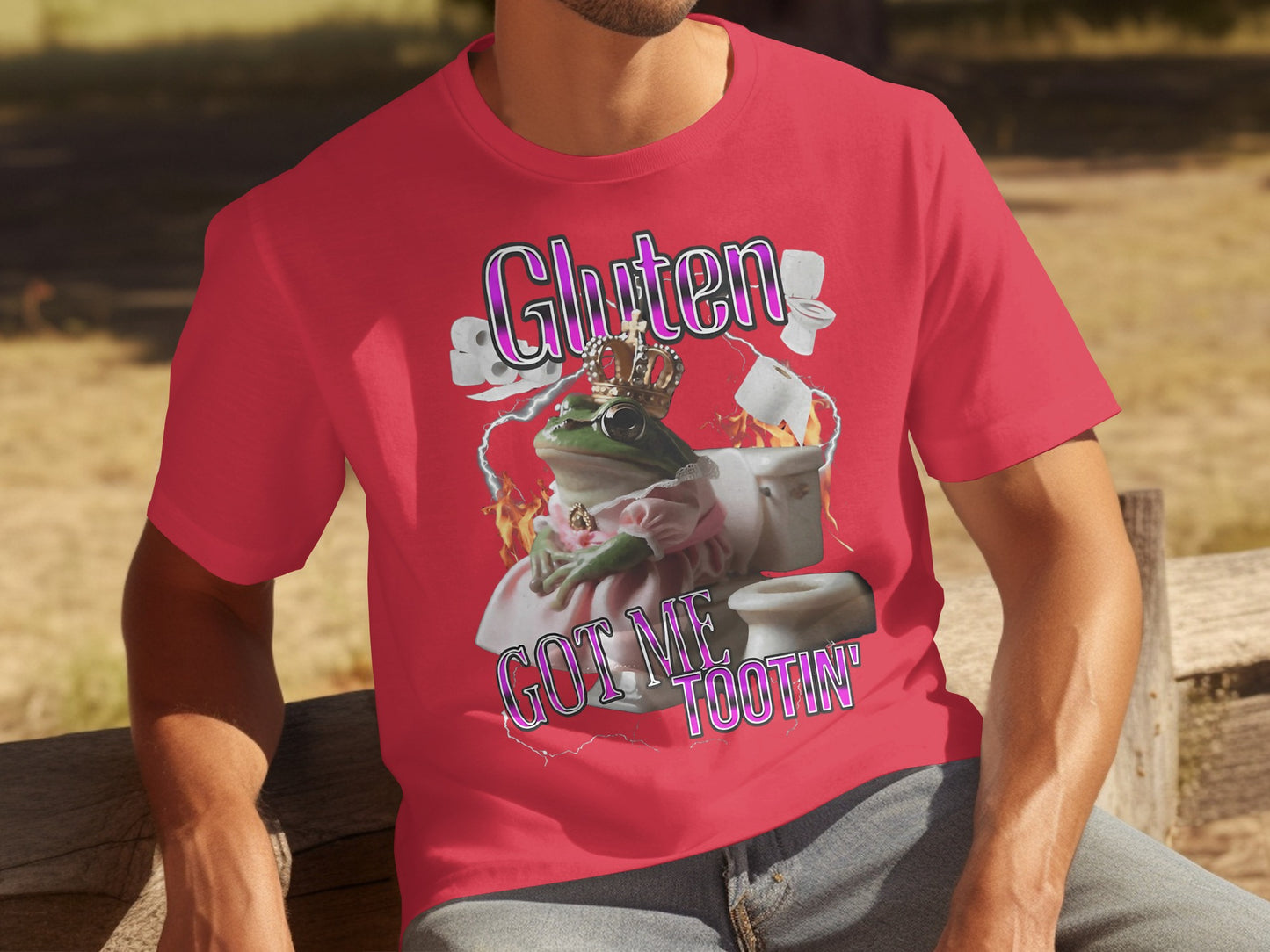 Gluten Got Me Tootin' Funny Frog Meme T-Shirt