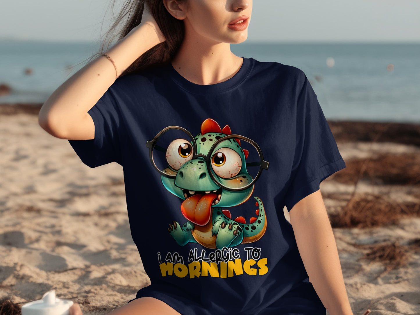 I Am Allergic to Mornings Funny Dinosaur T-Shirt
