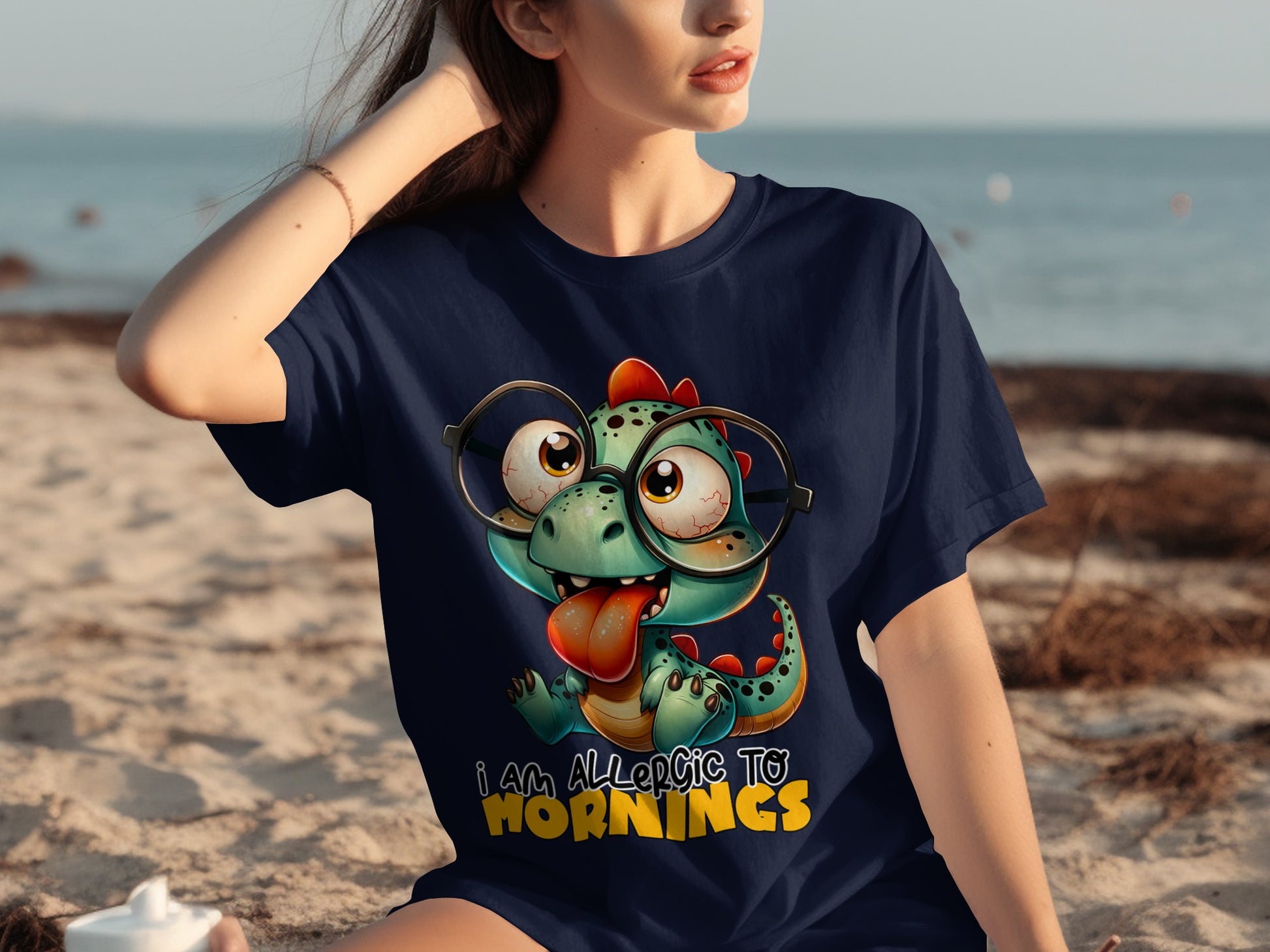 I Am Allergic to Mornings Funny Dinosaur T-Shirt