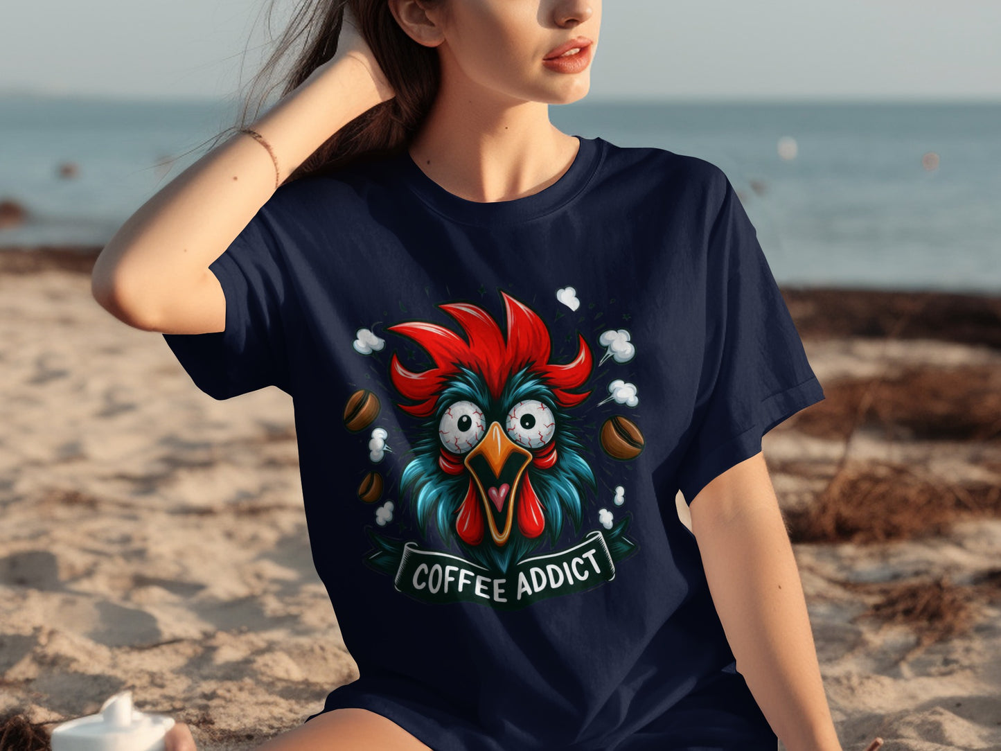 Coffee Addict Funny Rooster Graphic T-Shirt