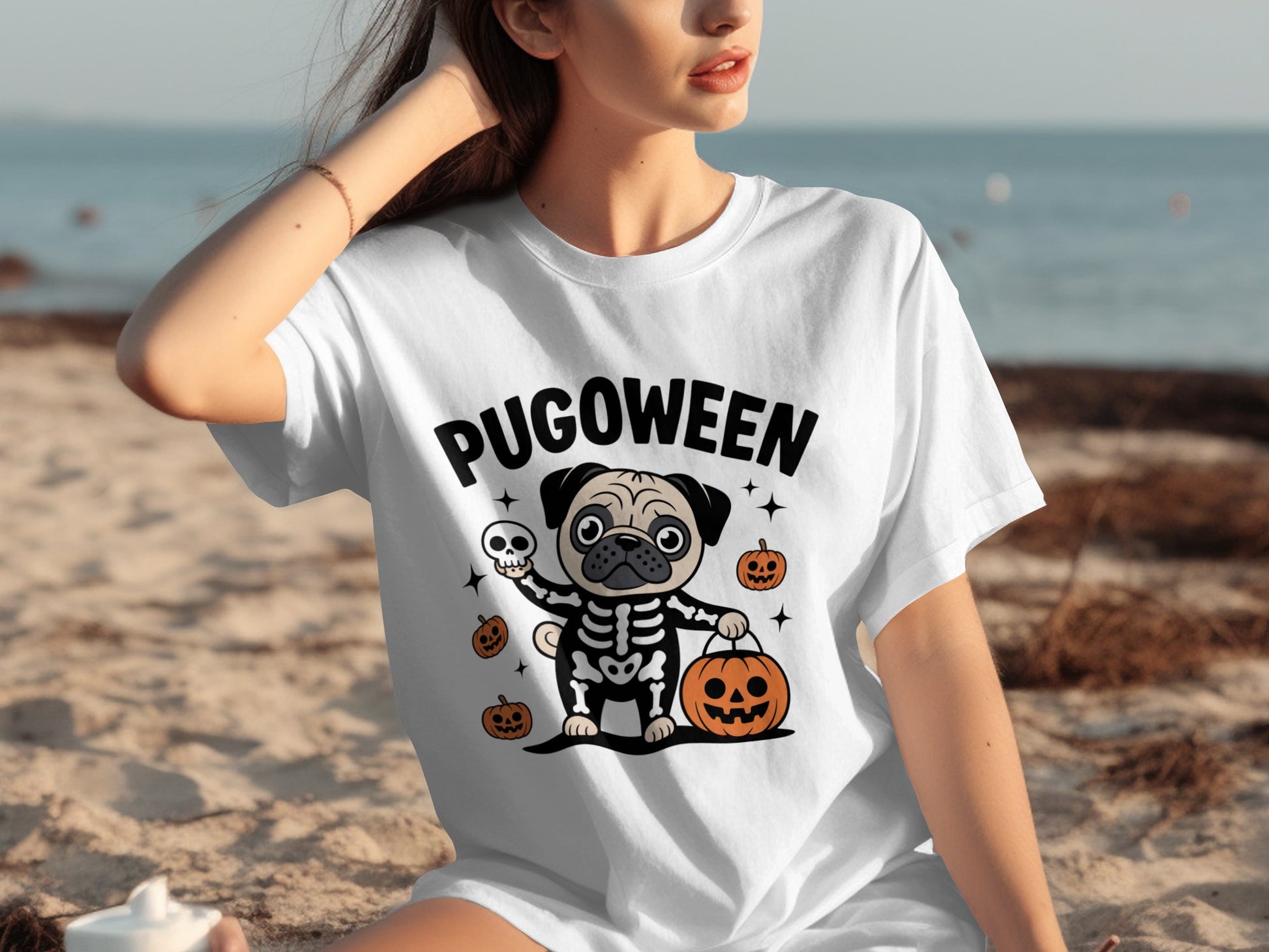 Cute Pugoween Halloween Theme Graphic T-Shirt