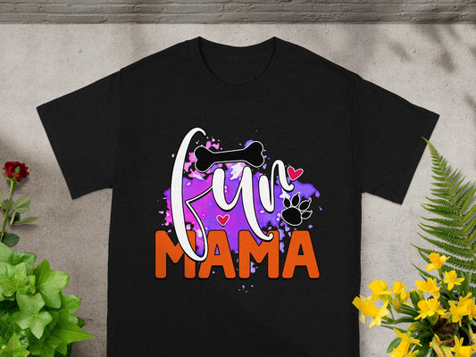 Fun Mama Black T-Shirt with Paw and Bone Design