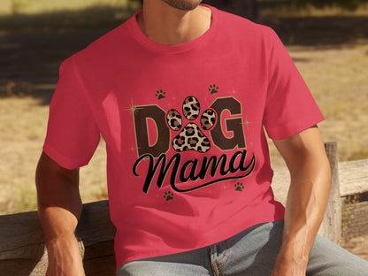 Dog Mama Leopard Paw Print Graphic Tee Shirt
