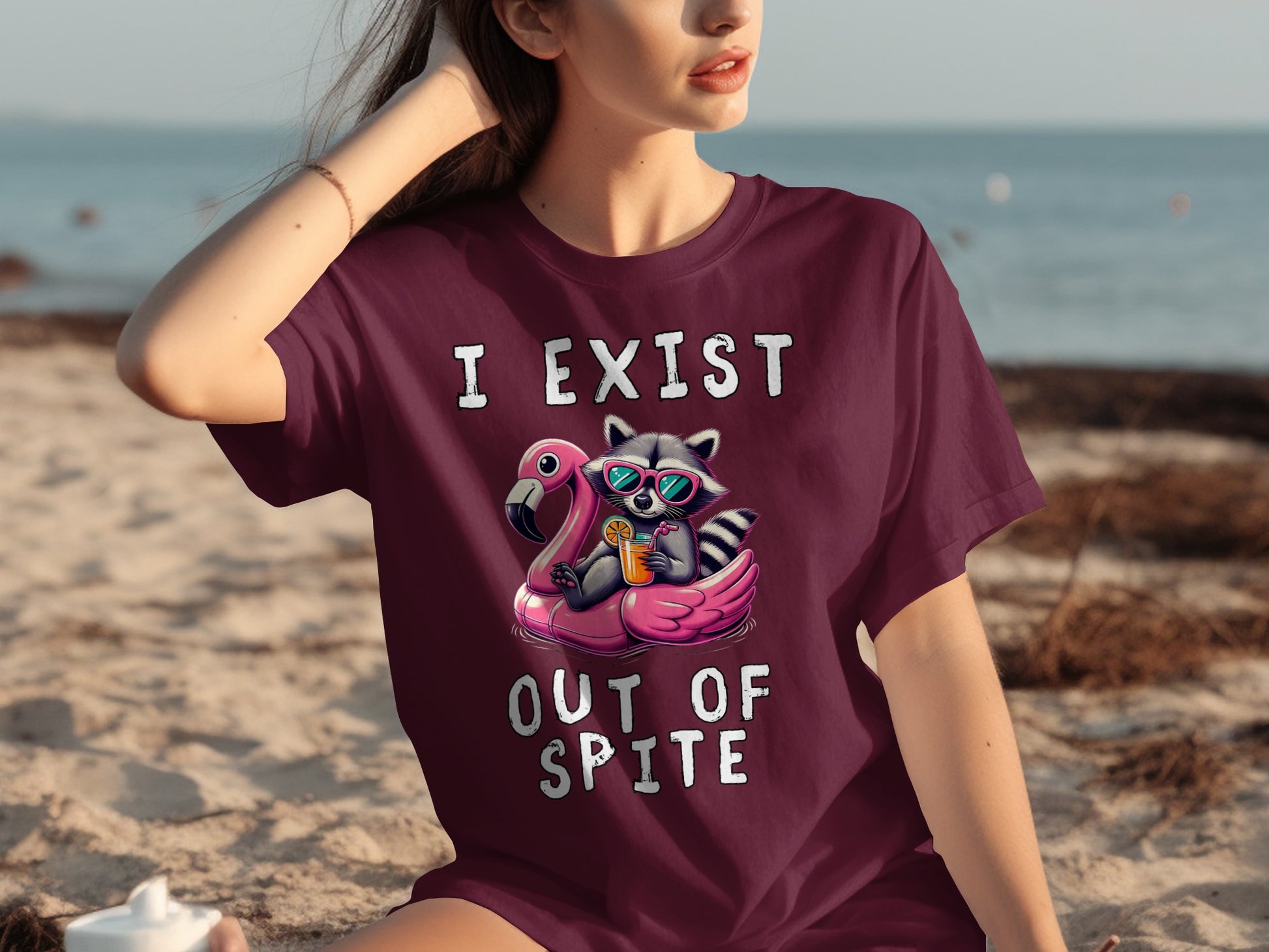I Exist Out of Spite Funny Raccoon Flamingo T-shirt