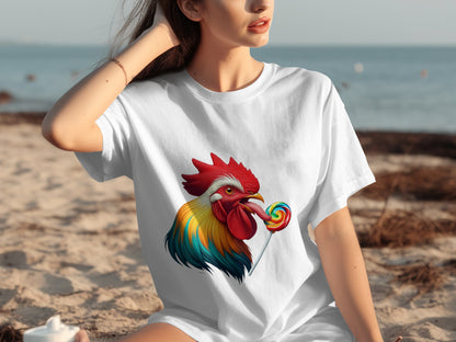 Colorful Rooster with Lollipop Design T-Shirt Product