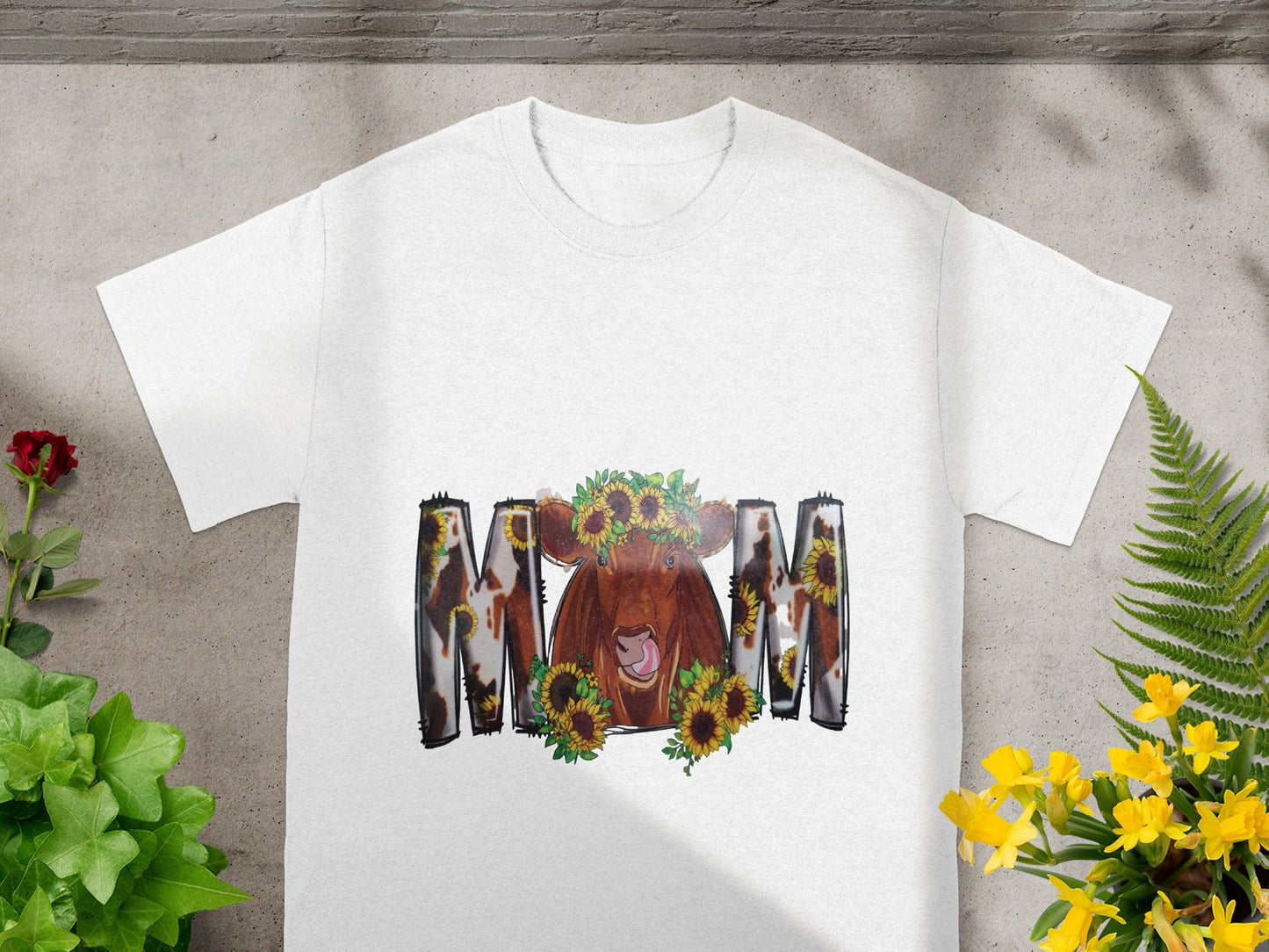 Sunflower Cow Mom Graphic Design T-shirt