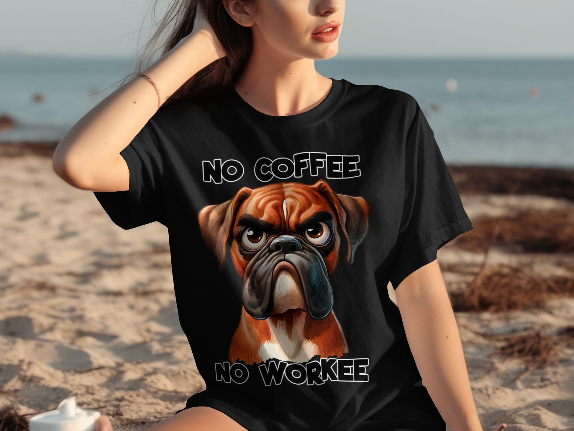 No Coffee No Workee Grumpy Bulldog Graphic T-Shirt