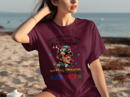 Funny Colorful Monkey Swearing T-Shirt For Casual Wear
