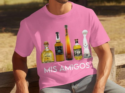 Mis Amigos Tequila Bottles Print Pink T-shirt