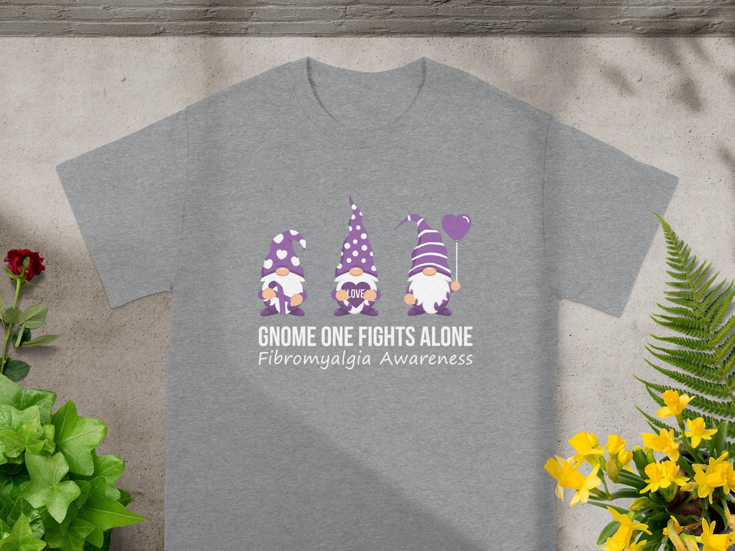 Gnome One Fights Alone Fibromyalgia Awareness Shirt