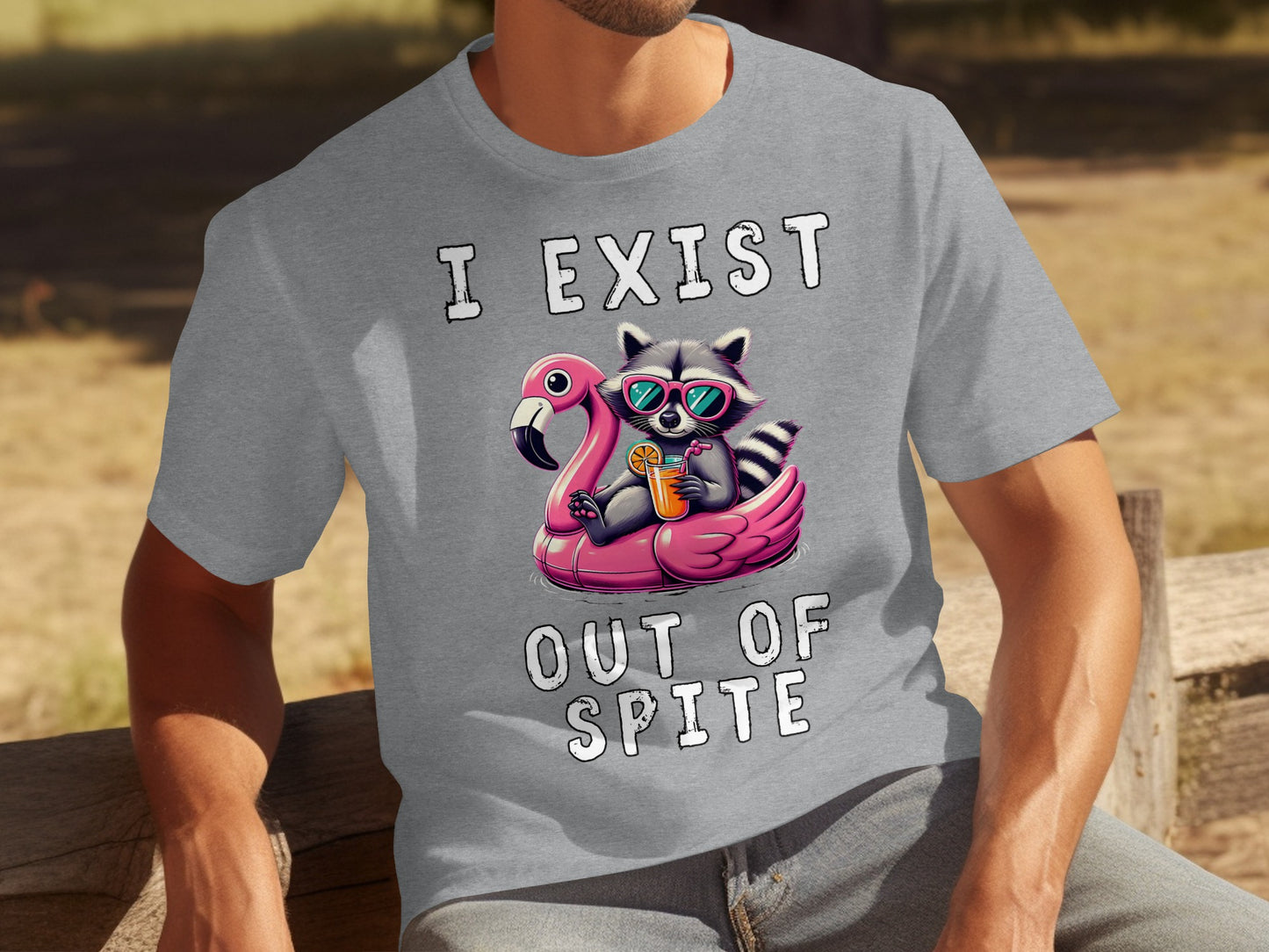 I Exist Out Of Spite Raccoon Flamingo Graphic T-Shirt