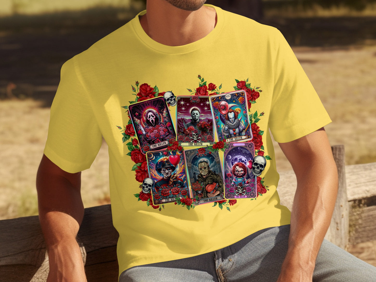Horror Movie Tarot Card Graphic Tee Shirt