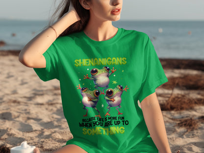 Shenanigans Frog Graphic Tee with Fun Quote Shirt