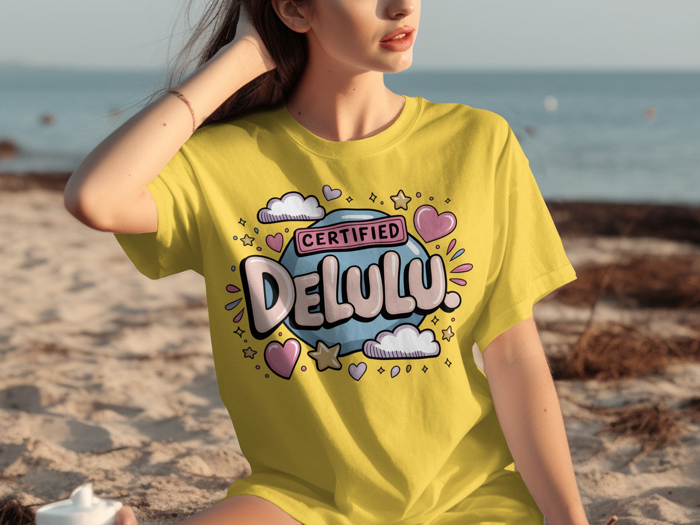 Certified Delulu Graphic with Hearts and Stars Shirt