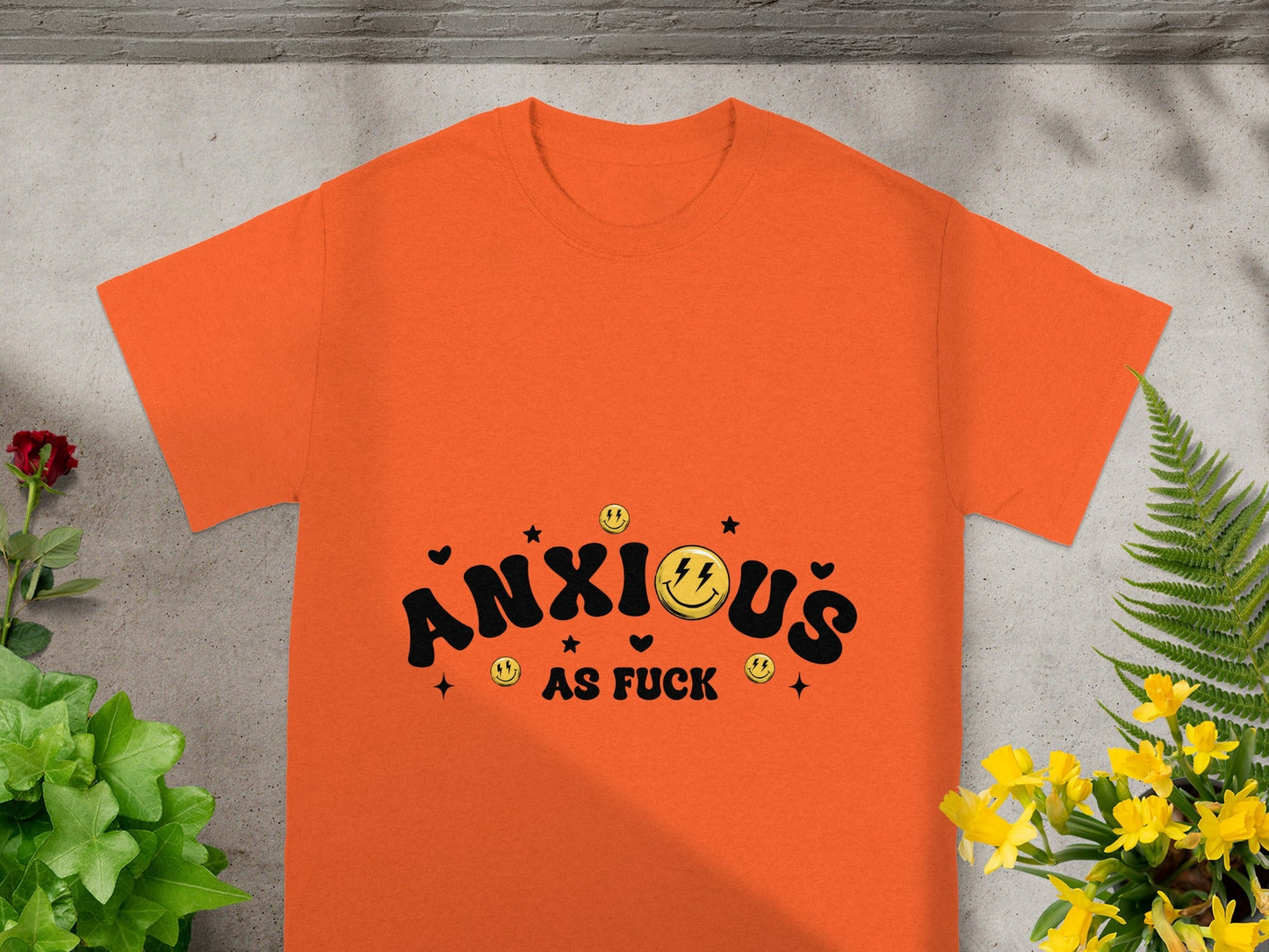 Anxious As Fuck Orange T-Shirt for Anxiety Awareness