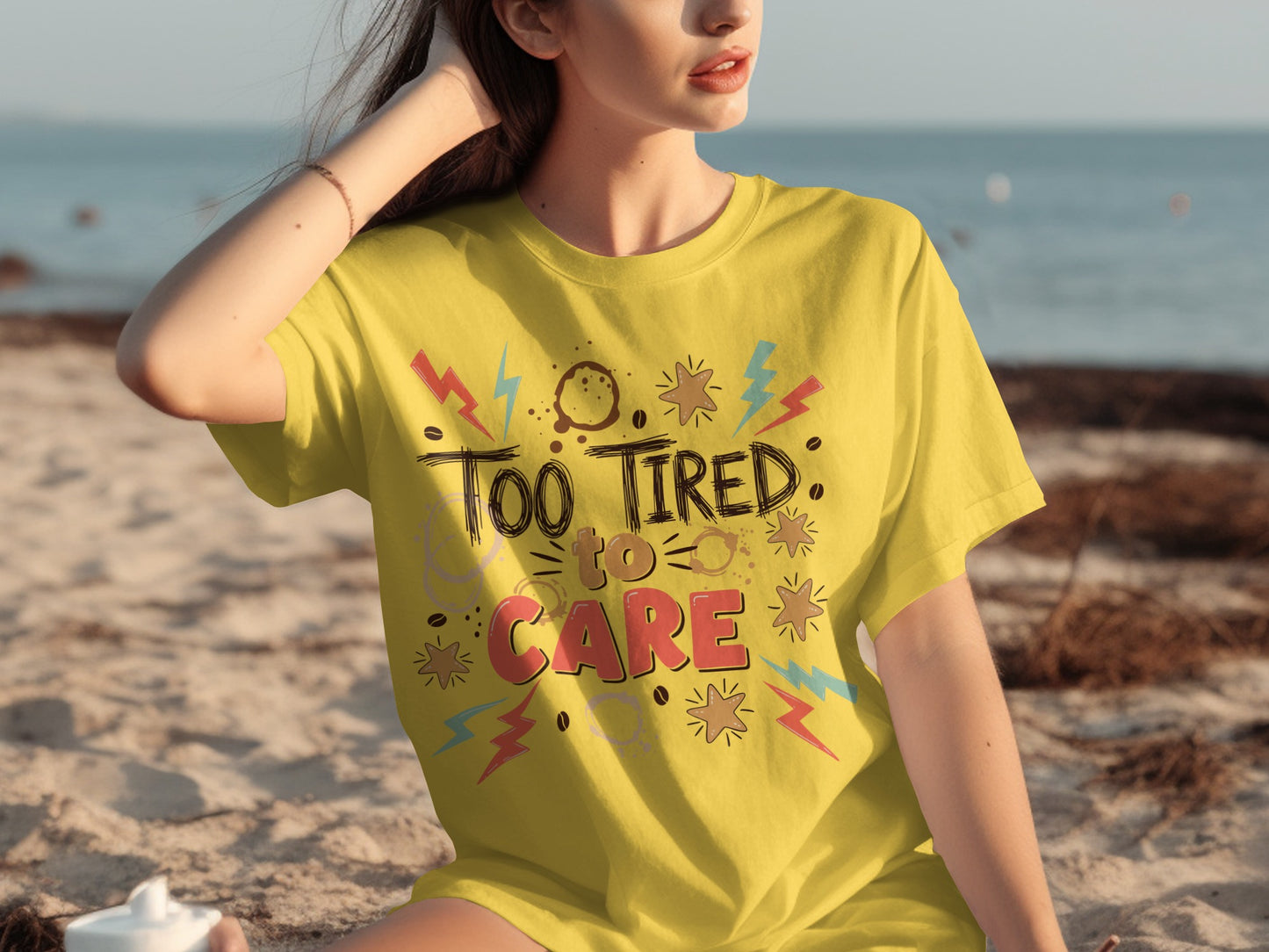 Too Tired to Care Graphic Tee for Summer Relaxation