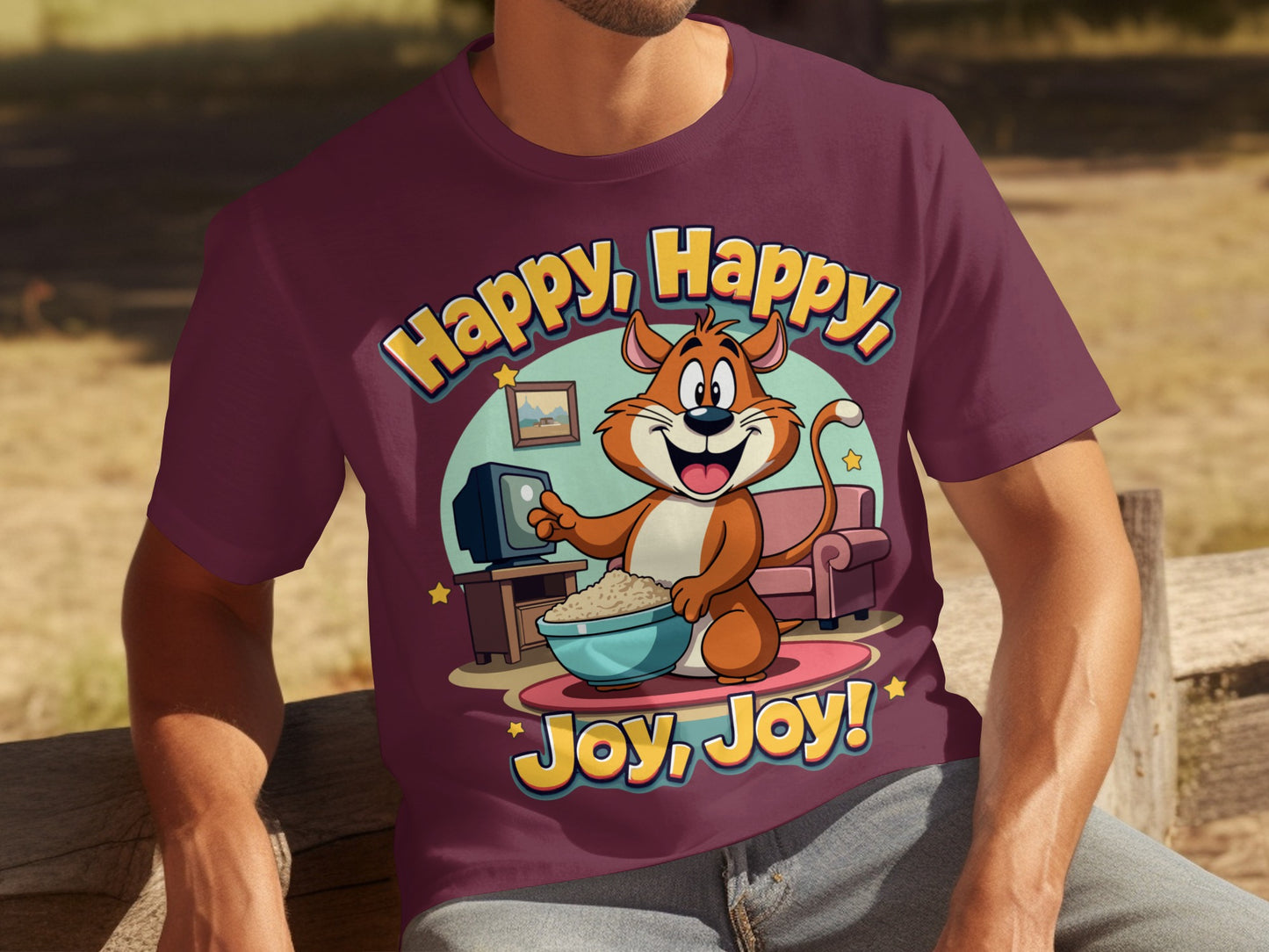 Happy Happy Joy Joy Cartoon Cat Design T-shirt