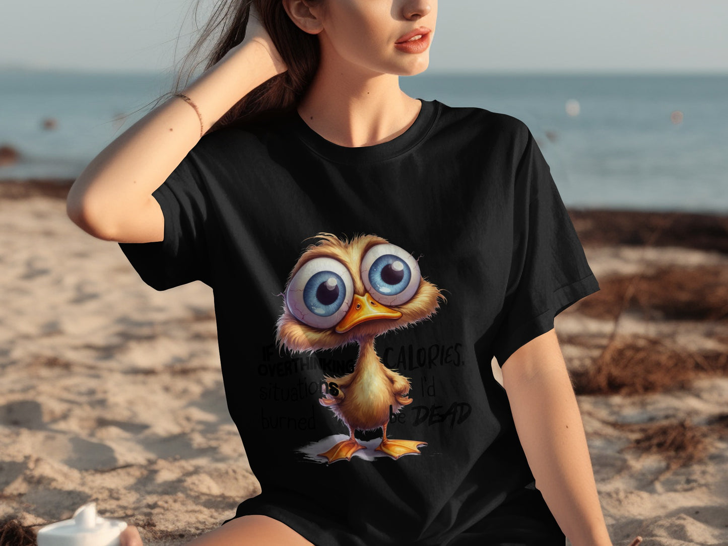 Cute Big Eyed Cartoon Bird Funny Overthinking T-shirt