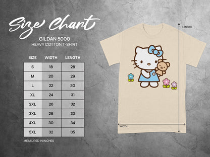 Hello Kitty GILDAN 5000 T-Shirt Size Chart Width Length product type