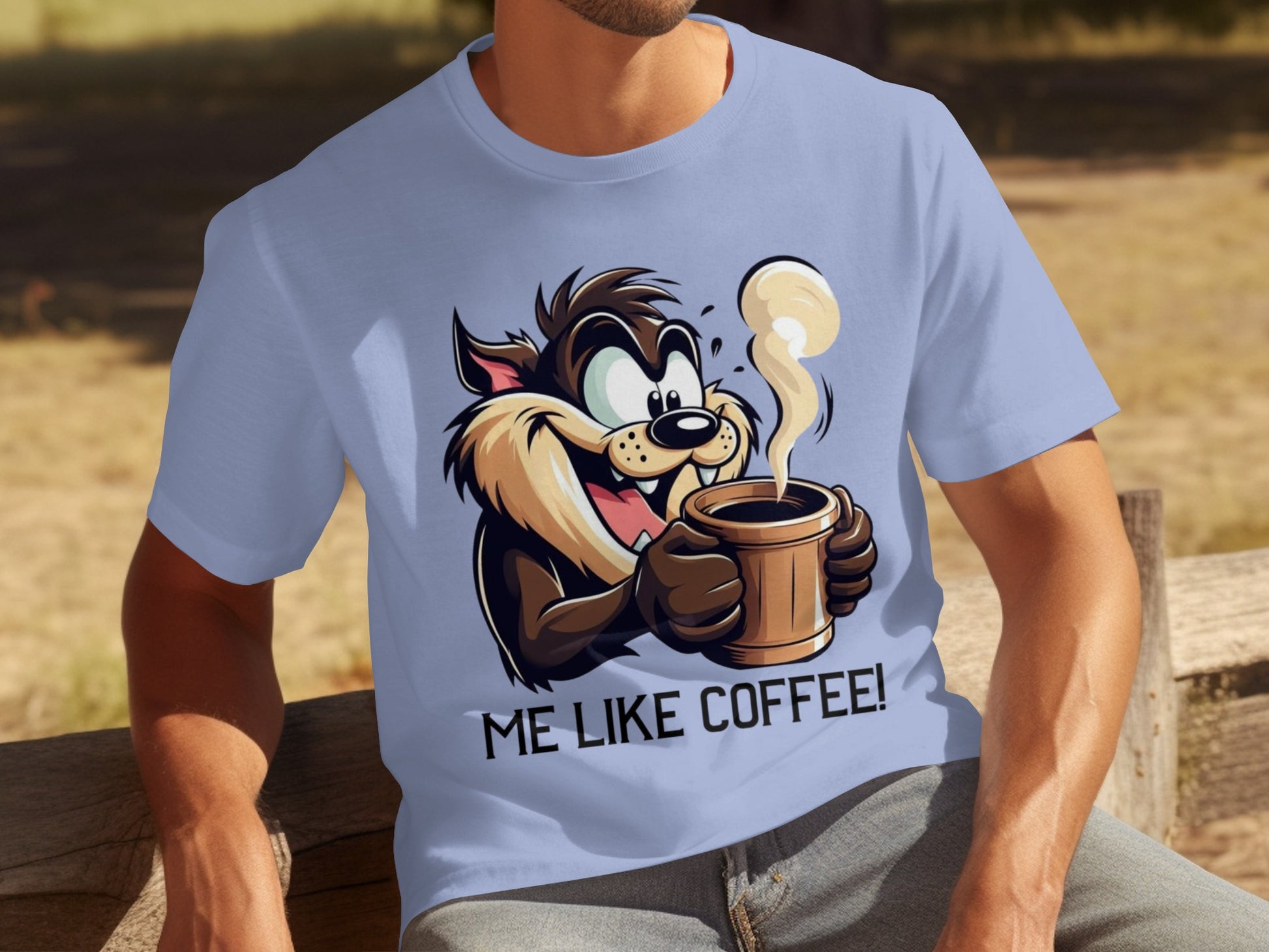 Cartoon Character Holding Coffee Cup Printed T-Shirt