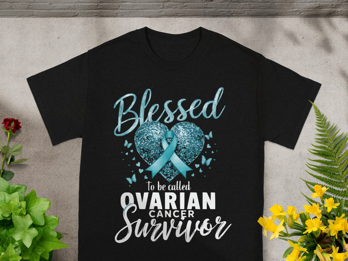 Blessed Ovarian Cancer Survivor Awareness Black Shirt