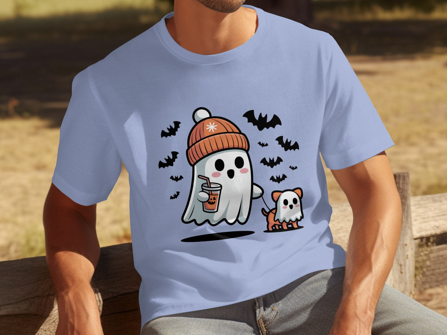 Cute Ghost and Dog with Bats Halloween Shirt
