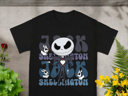 Black t-shirt with Jack Skellington graphic and text.
