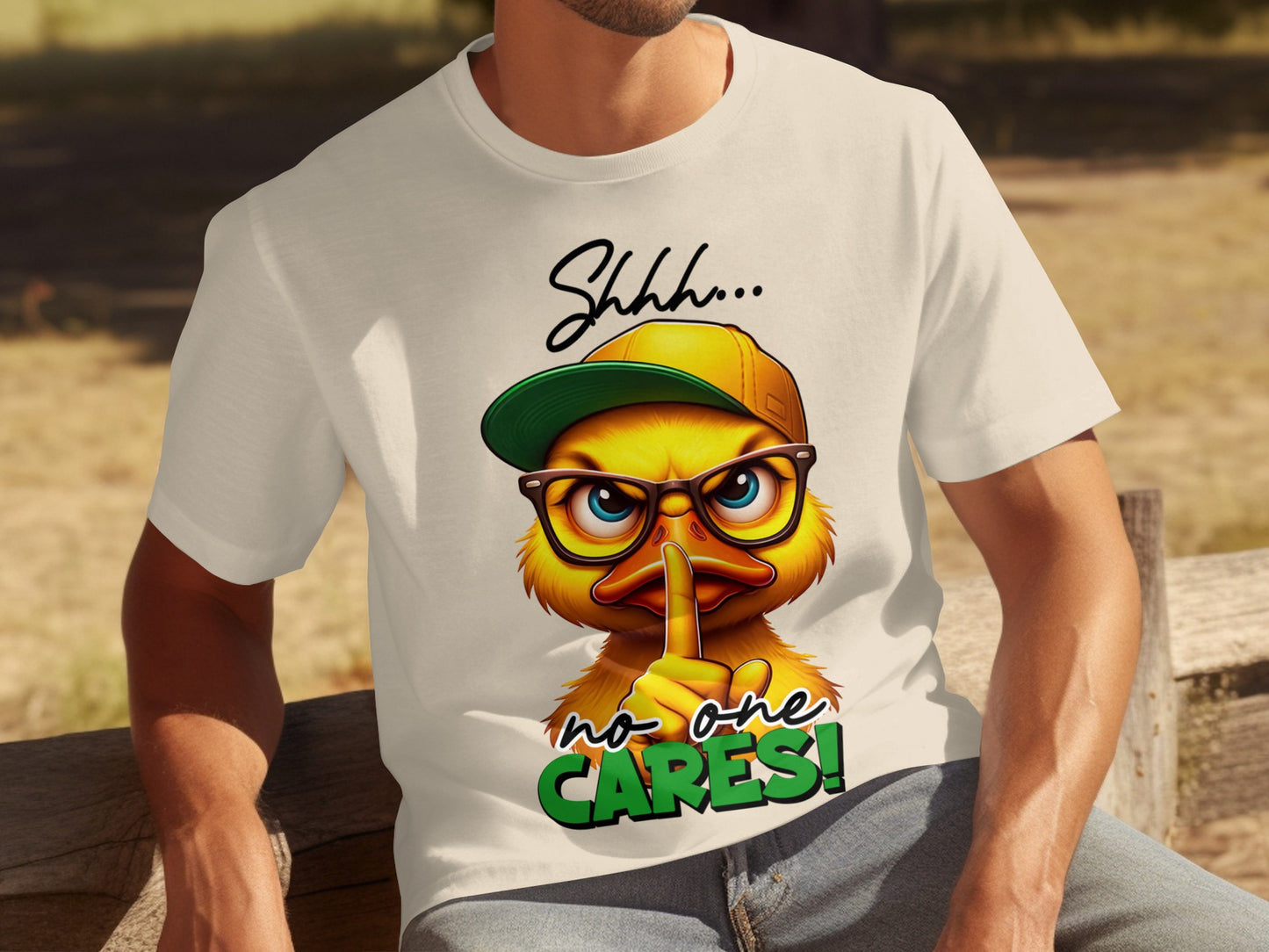 Shhh No One Cares Funny Graphic Duck T-Shirt