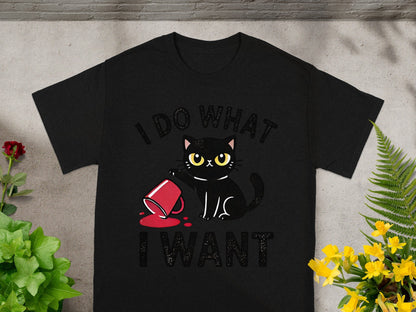 I Do What I Want Cat with Red Mug T-shirt