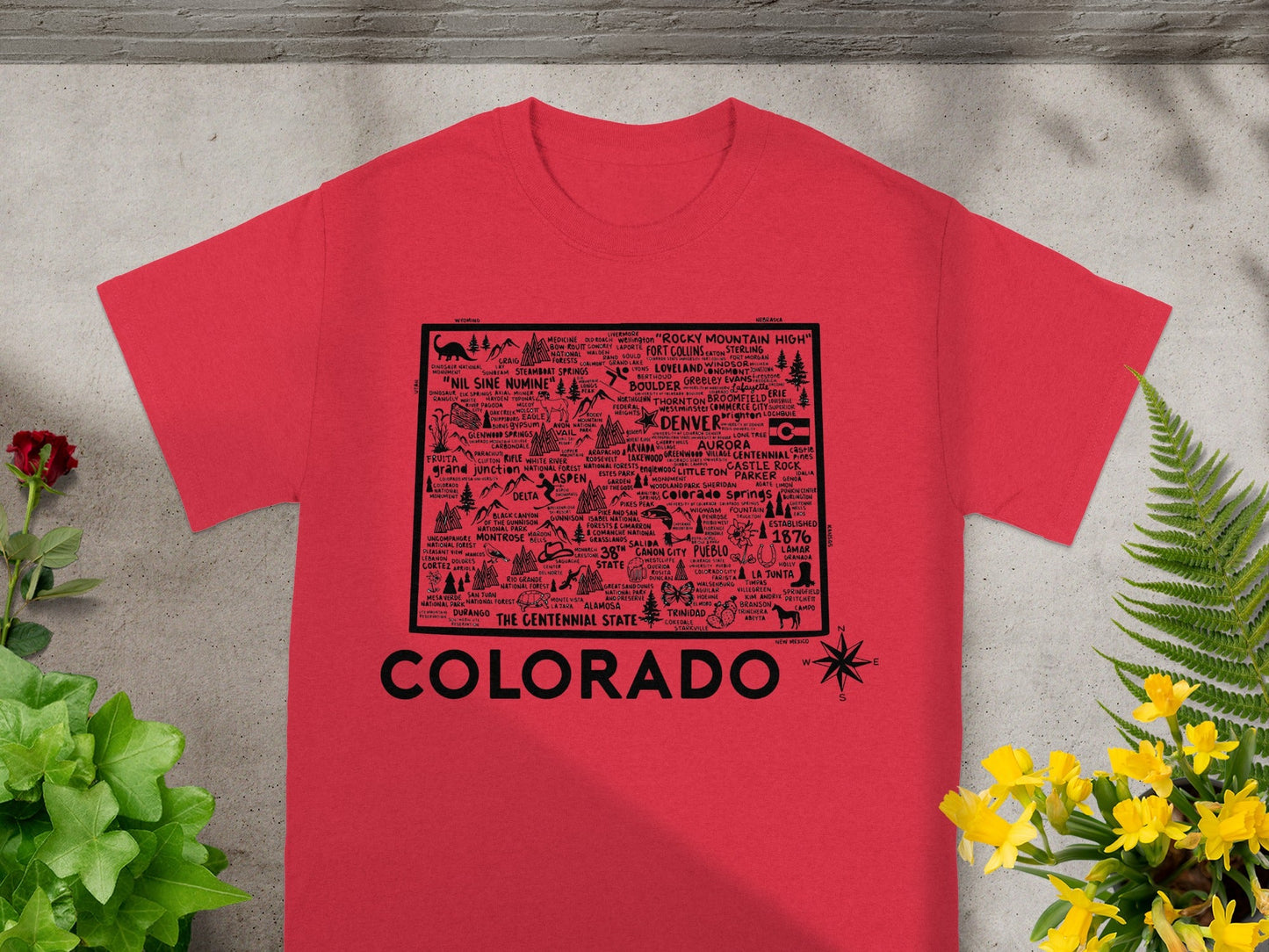 Colorado Map Design Red Shirt