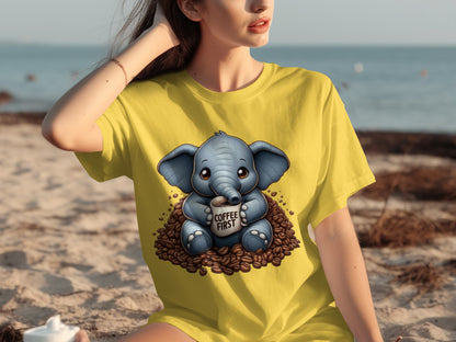 Adorable Elephant Coffee First Printed Shirt