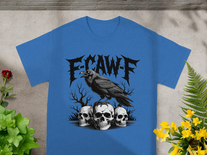 E-Caw-F Raven and Skulls Graphic Blue Shirt Product
