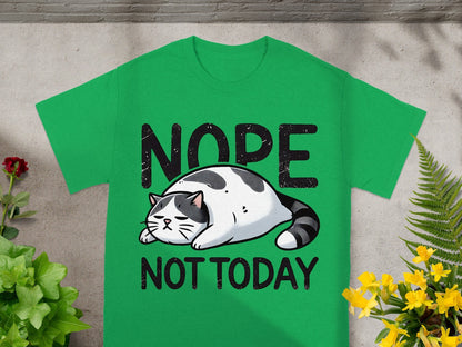 Nope Not Today Sleeping Cat Design T-Shirt