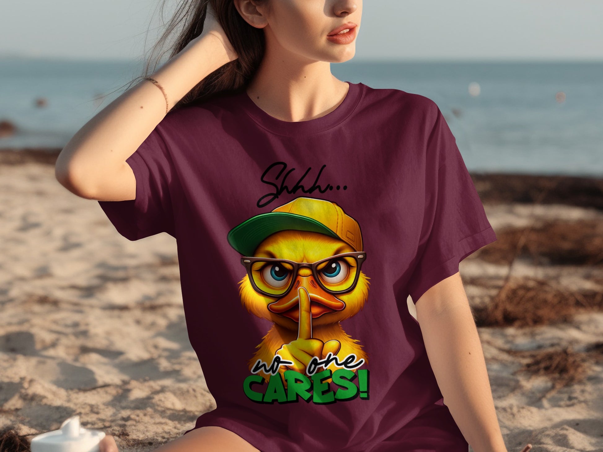 Shhh No One Cares Graphic T-Shirt Fun Beachwear