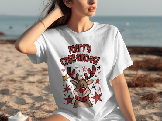 Merry Christmas Reindeer Design Holiday Shirt Product
