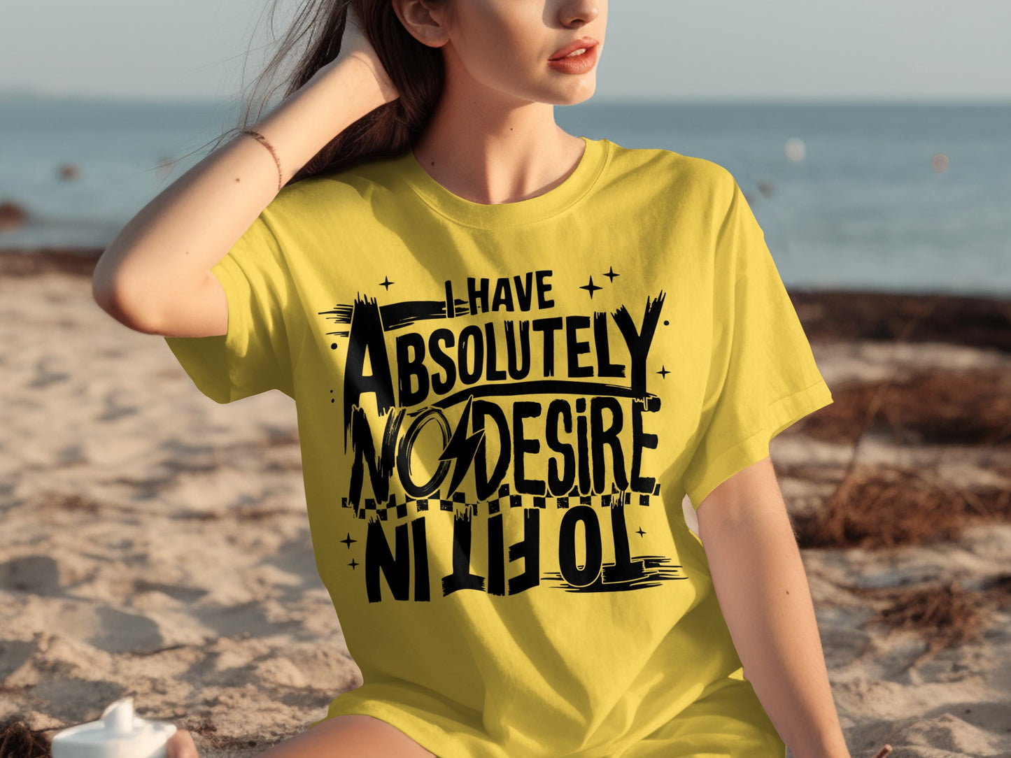 Absolutely No Desire Letter Print Yellow T-shirt