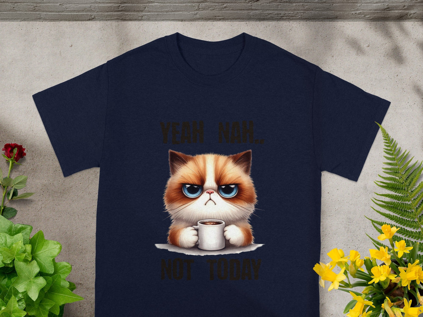 Yeah Nah Not Today Cute Cat with Coffee T-shirt