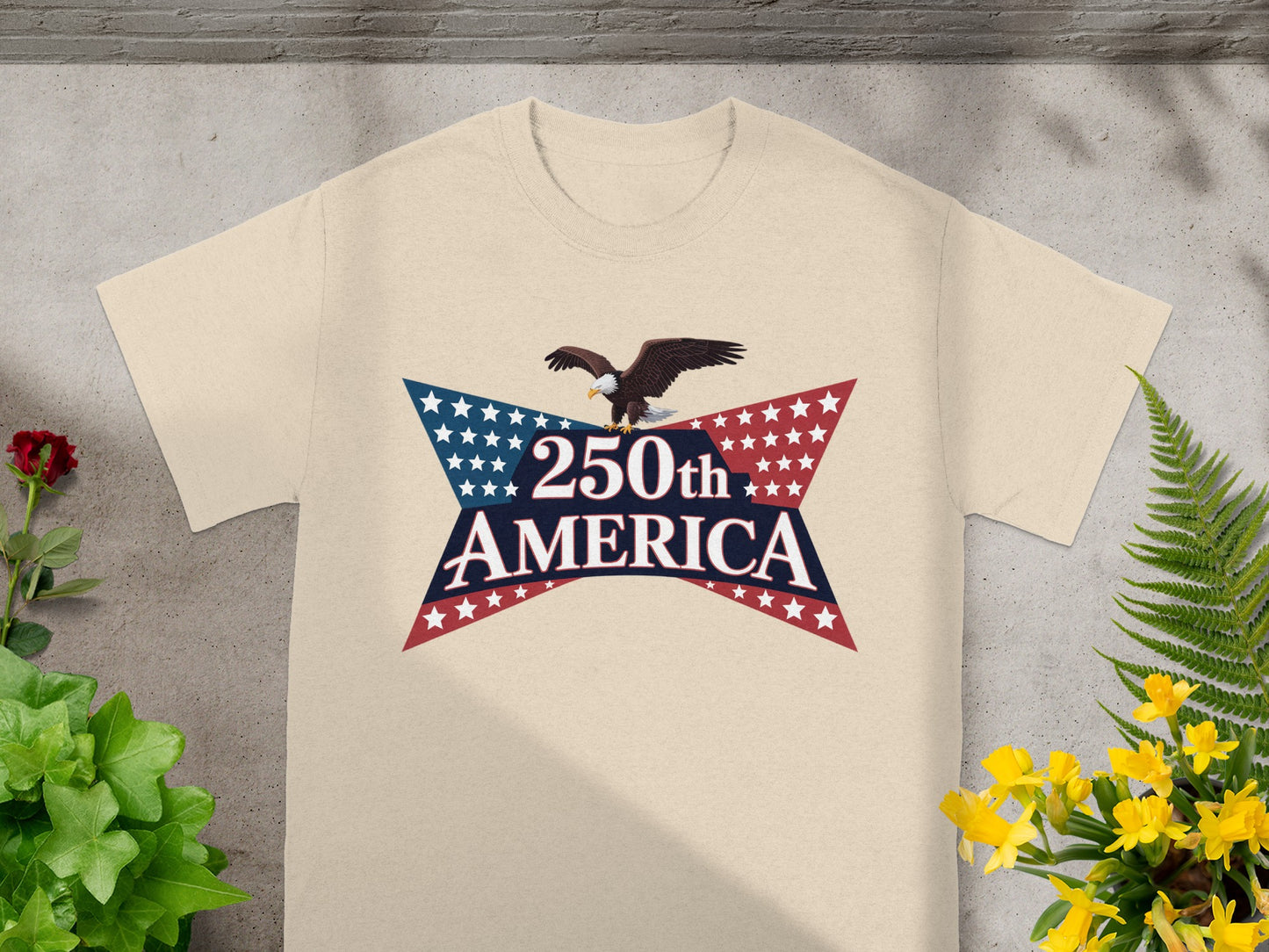 T-shirt with "250th America" text and eagle over starburst.