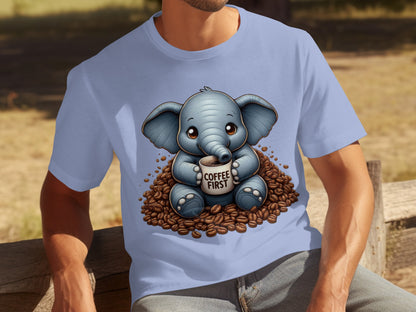 Cute Elephant Drinking Coffee T-Shirt Fun Design
