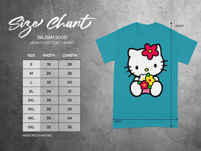 Gildan 5000 Size Chart Teal Cartoon Cat Flowers product type