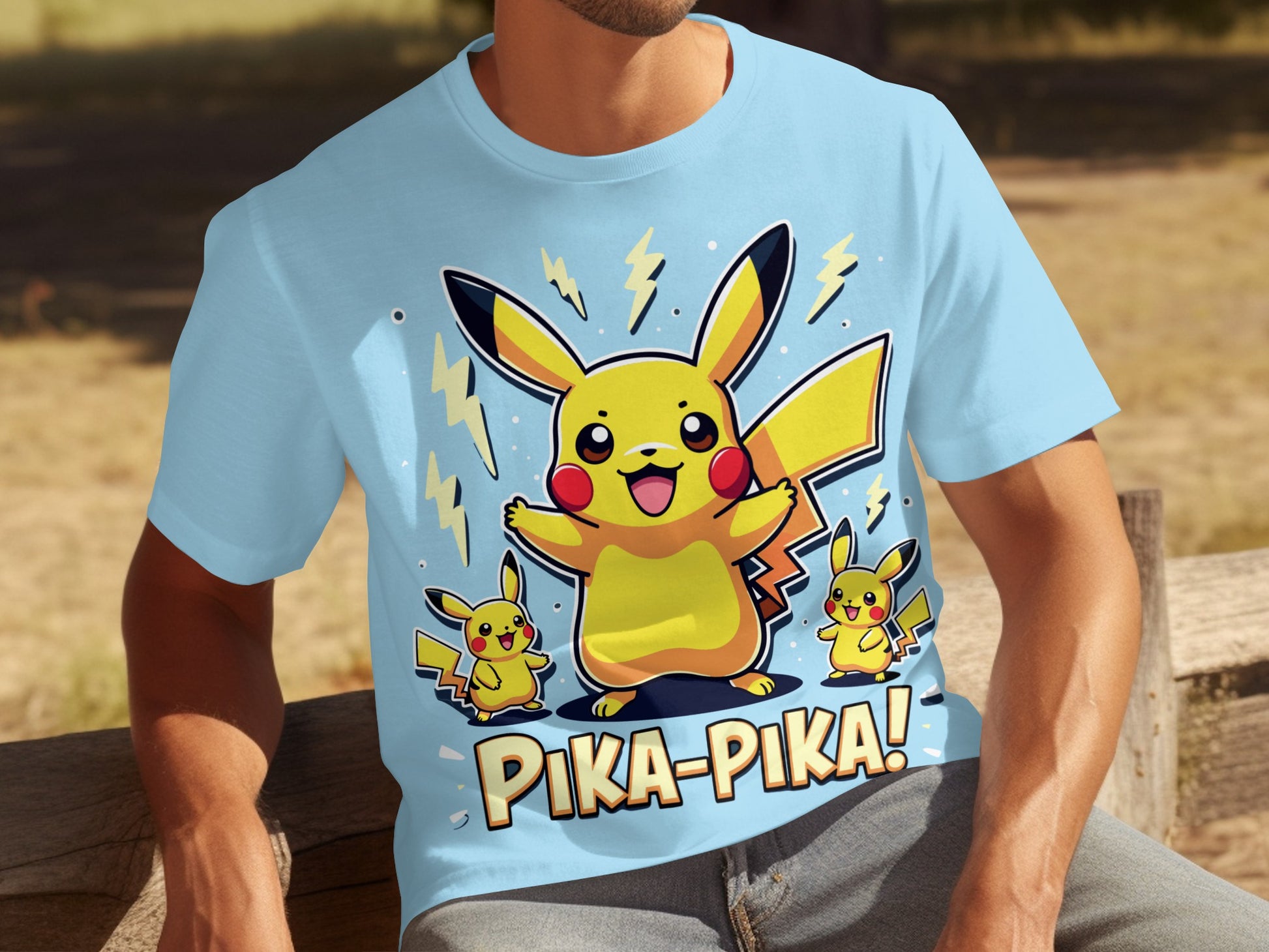 Pikachu Pika Pika Blue Graphic Tee Shirt