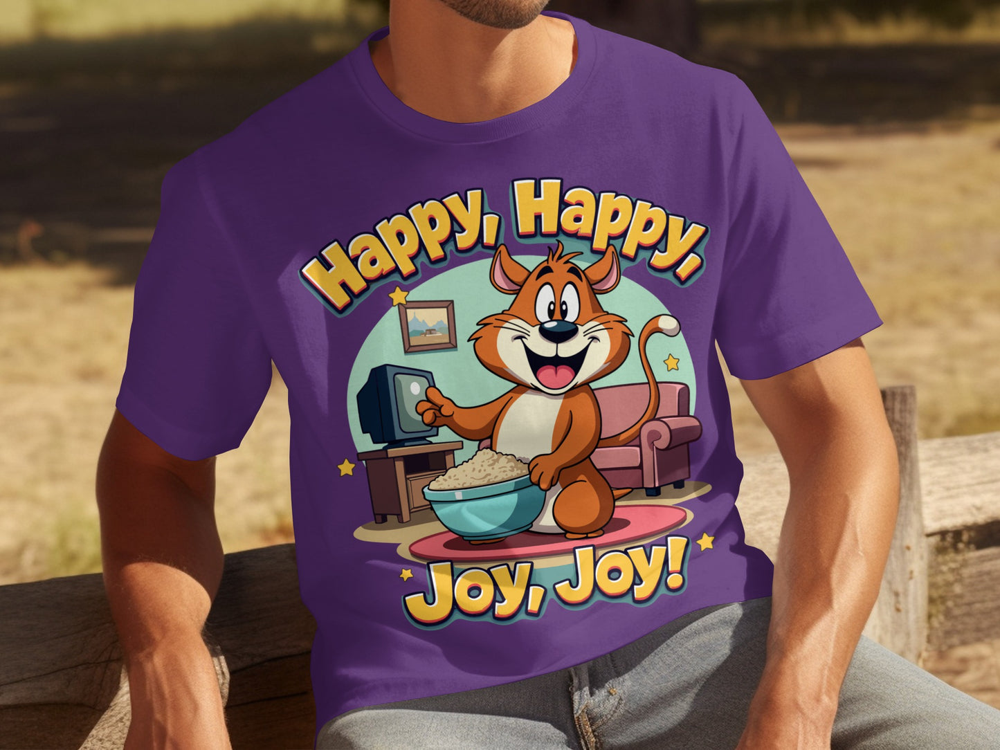 Happy Happy Joy Joy Cartoon Print T-shirt