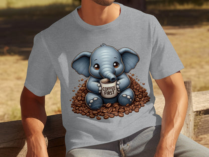 Cute Elephant Drinking Coffee Graphic T-shirt
