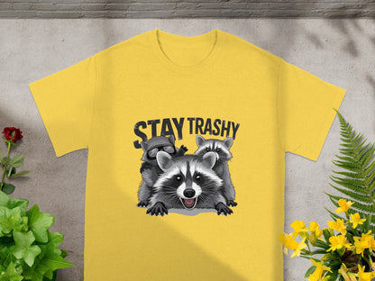 Stay Trashy Raccoon Design Yellow Graphic T-shirt