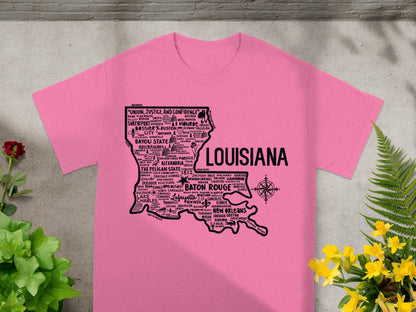 Louisiana Map Typography Unisex Short Sleeve T-Shirt