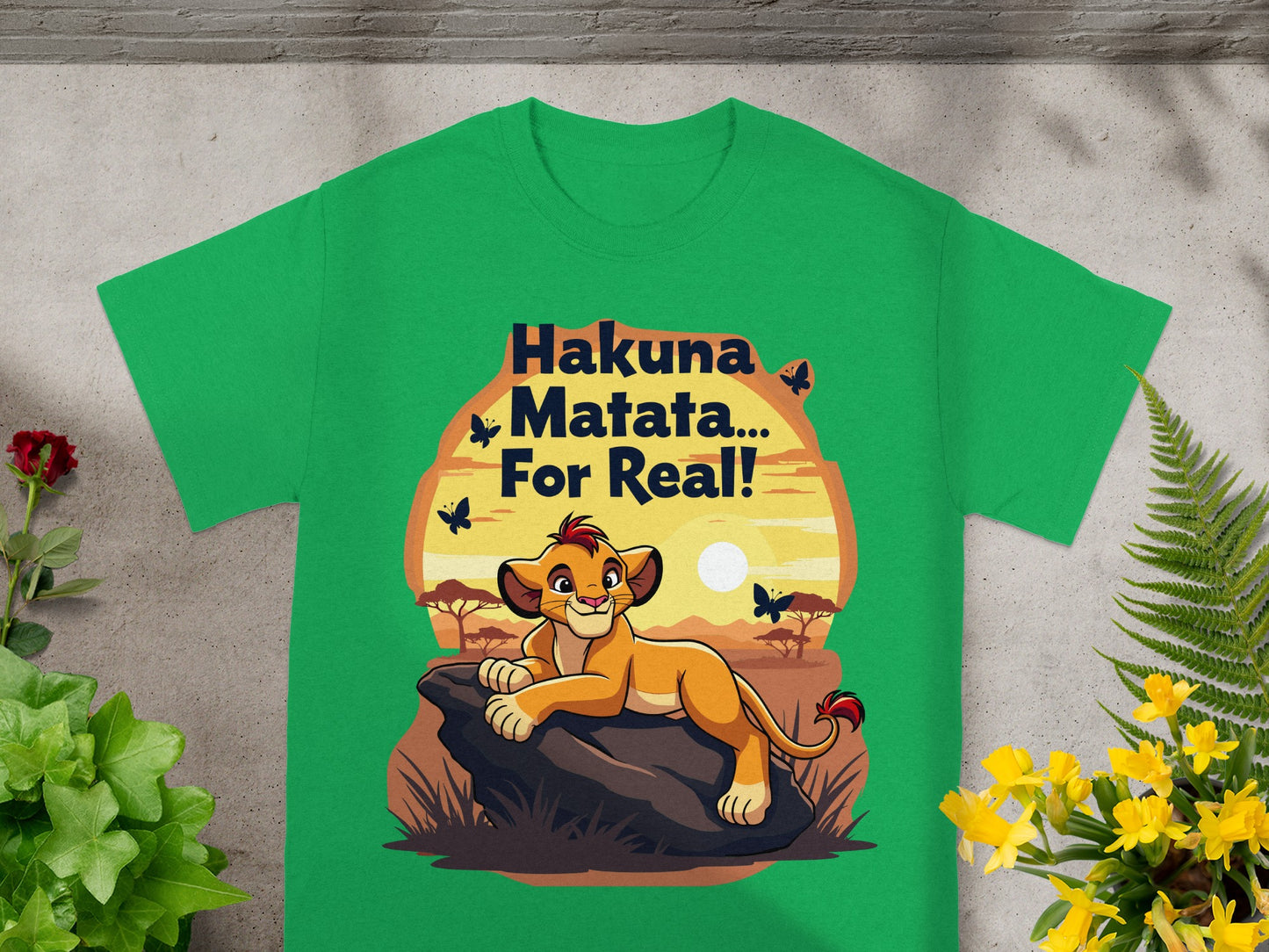 Simba from The Lion King on a rock, text reads "Hakuna Matata... For Real!"