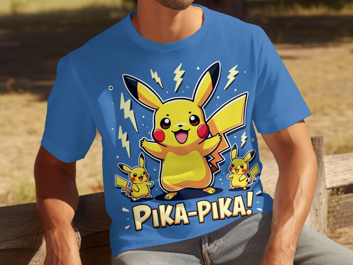 Pika-Pika Pikachu Graphic Blue Casual T-shirt