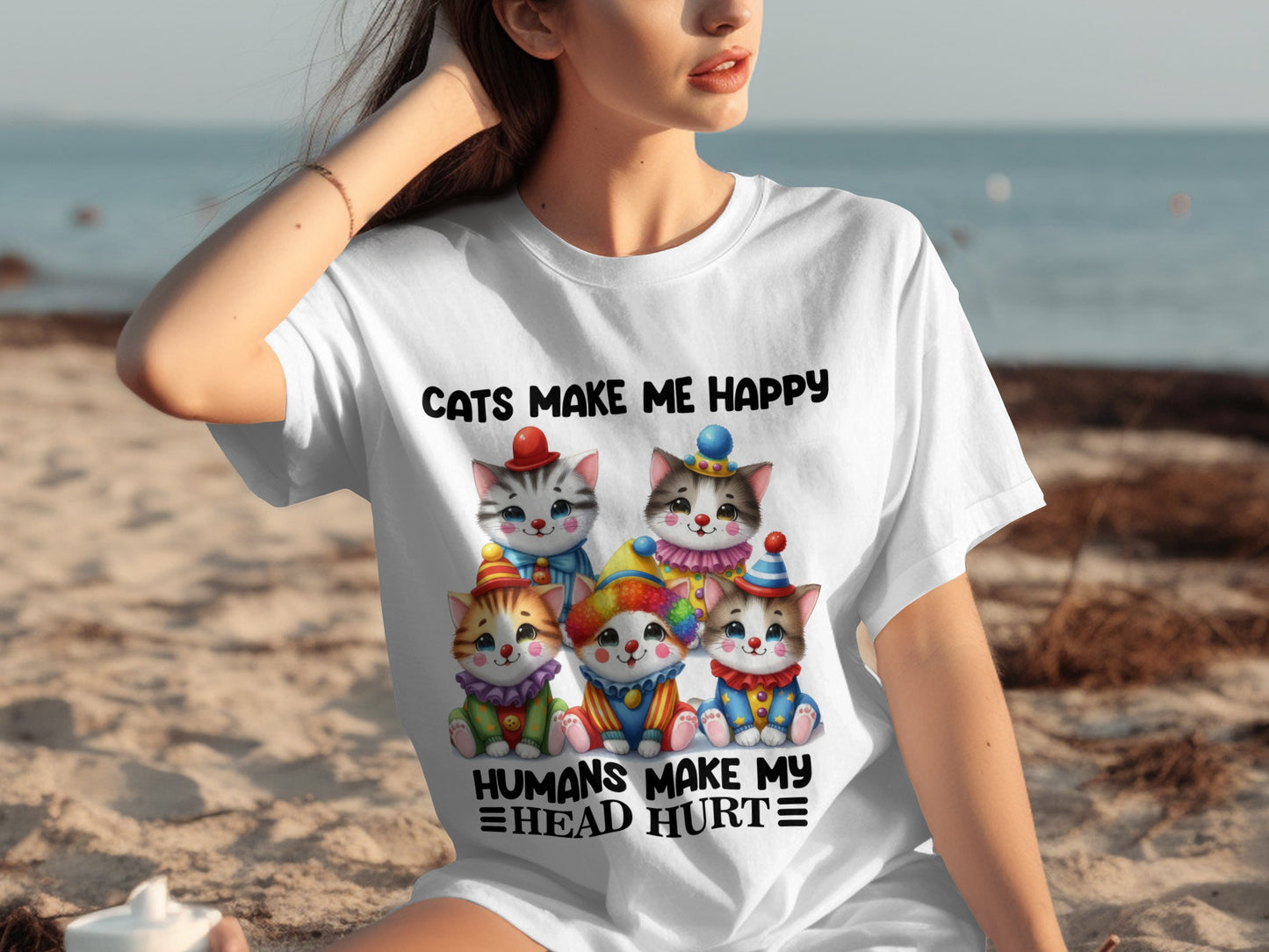 Cats Make Me Happy Clown Kittens Humorous Graphic T-shirt